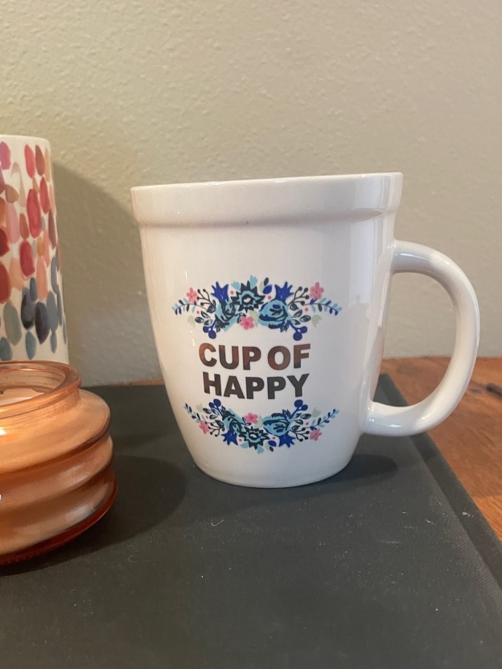 Natural Life “Cup of Happy” Ceramic Mug – Floral Folk Art Coffee Cup